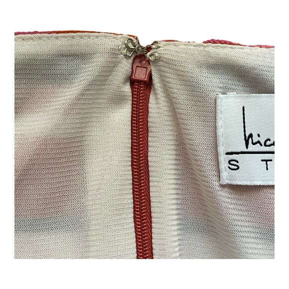 Nicole Miller Studio Size 12 Retro Stripe Fit Flare Dress Pink Orange Cream - Picture 5 of 8